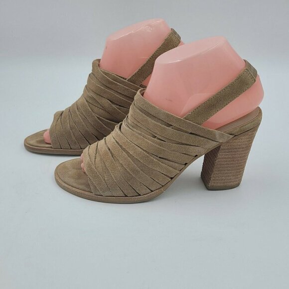 Matisse Mummy Sling Tan Suede Slingback Peep Toe 3" Block Heel Bootie Size 7M - Picture 4 of 11